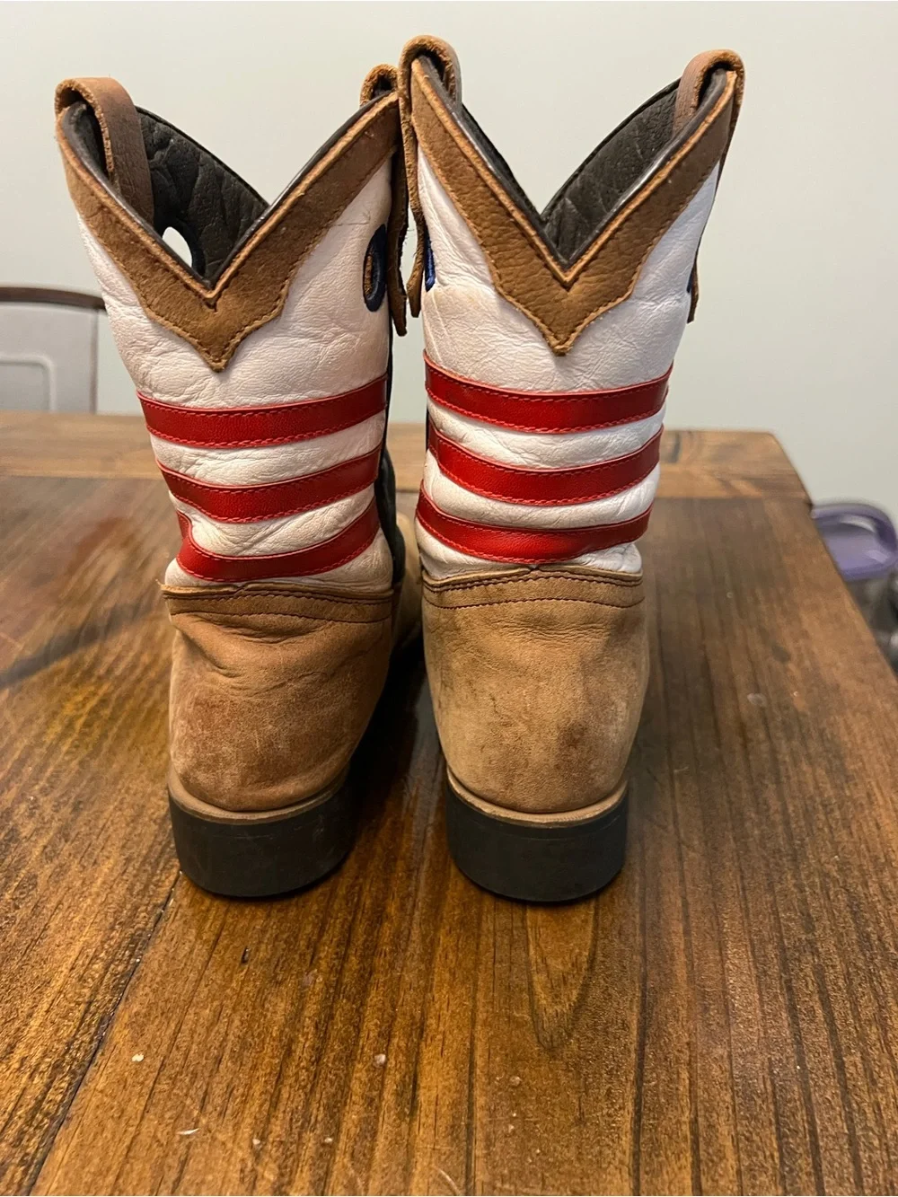Kids Western Flag Cowboy Boots in Tan, Red, White & Blue